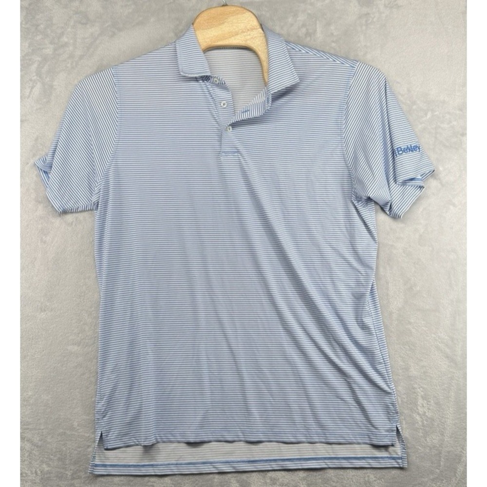B. Draddy Sport Golf Polo Shirt Blue Striped Sleeve Logo Men's L